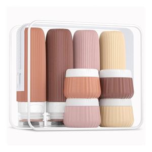 Ensemble de 8 flacons avec logo personnalisé, contenants approuvés de 90 ml, étanches, kit de flacons de voyage en silicone pour produits de toilette - Product Image 1