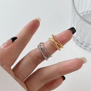 Thiết Kế Dnhã Trong Kho S925 Sterling Silver Rhodium 18K Mạ Vàng Nhiều Lớp Đính Cườm Giao Nhau Có Thể Điều Chỉnh Phụ Nữ Nhẫn Phụ Nữ - Product Image 4