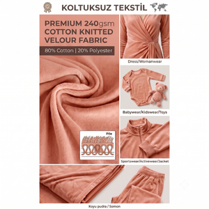 ผ้ากำมะหยี่ถักเนื้อนุ่มสีชมพูแซลมอน พรีเมียม 240gsm ผลิตจากผ้าฝ้ายผสมโพลีเอสเตอร์ 80/20 แบบม้วน สำหรับขายส่งเสื้อผ้า - Product Image 3