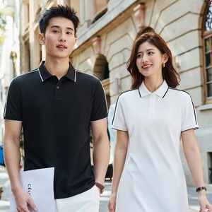 Polo Shirt Cotton Breathable Short Sleeve Unisex Workwear Summer Wear White Navy Black Diamond Pattern - Product Image 2