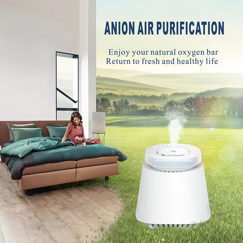 Factory small radar intelligent USB desktop negative ion cleaner home air purifier oem air purifiers with color lamp humidifier