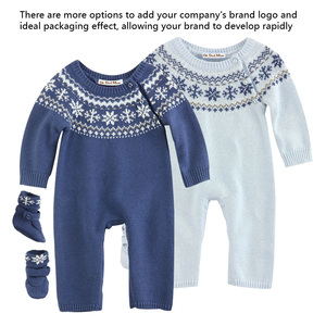 오가닉 코튼 베이비 긴팔 라운드넥 스웨터 니트 베이비 롬퍼스 점프수트 풋 커버 2 종 세트 - Product Image 3