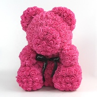 Vente en gros Cadeau Saint Valentin Fleur artificielle savon rose Petits ours en peluche 40 cm Diamant Rose Ours