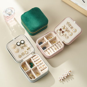 Wholesale Premium Velvet <b>Jewelry</b> <b>Storage</b> Box Portable Travel Zipper Closure Case with Mirror for Earrings Studs Necklace Ring - Product Image 2