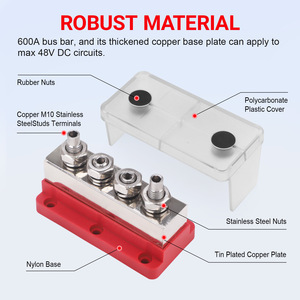 Bloque de Distribución de Energía de Alta Resistencia de 48V 600A, Kit de Conector de Batería con Terminal M10, Aleación de Cobre Roja y Negra - Product Image 3