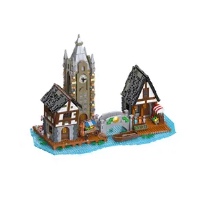 JIESTAR 89150积木城市街景中世纪市场建筑模型，库存小颗粒玩具组装