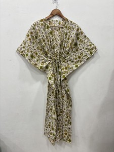 Casual Floral Print <b>Kaftan</b> <b>Dress</b> for Women Long Flowing Silhouette Relaxed Fit Adjustable Drawstring Waist Boho Style Wear - Product Image 3