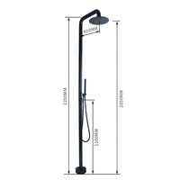 Colonne de douche extérieure autoportante en acier inoxydable brossé noir mat pour villas, piscines et bains de plage