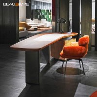 Table d'étude moderne réglable en cuir façon selle, ensemble chaise de bureau informatique de forme spéciale, mobilier minimaliste pour bureau à domicile, travail et écriture