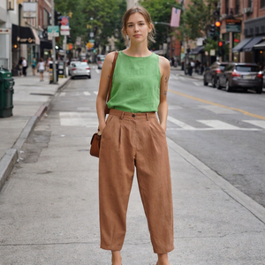 <span class=keywords><strong>Pantaloni</strong></span> Lunghi in <span class=keywords><strong>Lino</strong></span> <span class=keywords><strong>Marrone</strong></span> su Misura, Comodi e Larghi per Donna, Fornitore <span class=keywords><strong>di</strong></span> Alta Qualità <span class=keywords><strong>di</strong></span> Abbigliamento Femminile - Product Image 2