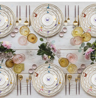 Assiette en céramique papillon colorée pour fête, spectacle, banquet, mariage, service de table, vaisselle en porcelaine fine avec bord doré, assiettes de présentation pour pain et dîner