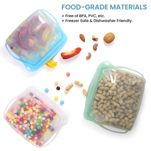 Sacs de stockage des aliments à fermeture éclair anti-fuite en silicone platine réutilisables écologiques sans BPA pliables 500ml/1000ml - Product Image 3