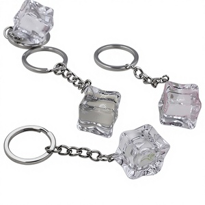 Summer Creative Crystal Transparent Ice Cube Pendant Keychain Acrylic Car Keyring Bag Charms Hanging Ornament