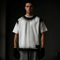 T-shirt Oversize Décontracté Homme en Coton Style Américain Rétro Vieilli avec Effet Dégradé, Idéal pour le Quotidien, Tendance Hip Hop, Manches Courtes