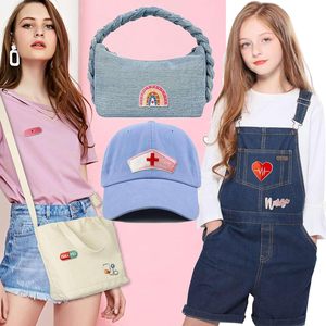 للبيع بالجملة رقع شعار مطرزة صغيرة مكواة تطريز على الحقائب ملابس جينز حبة ديي ممرضة قبعة نسائية - Product Image 5