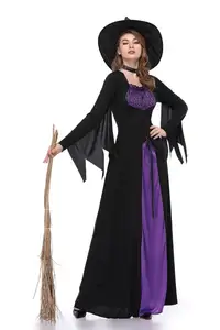 大人の女性ハロウィーン黒邪悪な魔女の衣装とホーン怖いピエロ人形のコスプレ衣装