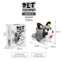 Ensemble de blocs de construction Chat Blanc Gris, Jouet de construction STEM, Briques éducatives DIY, Kit modèle d'animal de compagnie, Cadeau pour enfants de 6 ans et plus