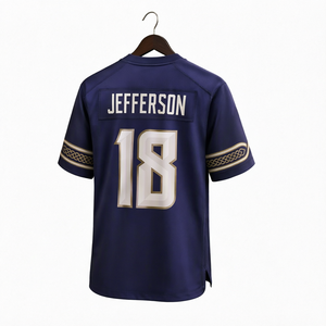 Camiseta Retro de Fanático del Fútbol Americano con Rayas Vintage, Cierre de Botones y Letras Deportivas Clásicas para Personalizar - Product Image 1