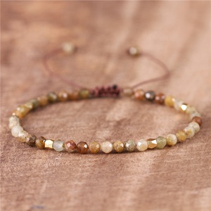 Cuentas de granate verde Natural de 4mm, cuentas de piedra tibetana, pulsera elástica para hombres y mujeres, pulsera delicada de cristal para Yoga, joyería Popular Dropship - Product Image 3