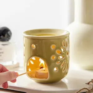 Toptan özel Tealight difüzör seramik mumluk balmumu eriyik isıtıcı brülör mum brülörler için uçucu yağ