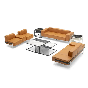 Customized Luxury Classic Hotel Lobby Modern Genuine Leather Extendable <b>Sofa</b> <b>Set</b> Living Room Furniture - Product Image 6