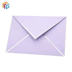 Бесплатный образец на заказ, хороший фиолетовый бумажный логотип, Подарочная карточка из золотой фольги, Подарочный конверт из серой бумаги