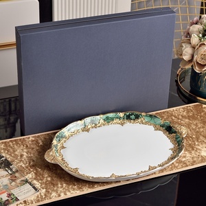 Fancy Japandi Design Bone China Irregular Oval Wedding Charger <b>Plates</b> with Customized Pattern for Business Gifts and Kitchen Use - Product Image 5
