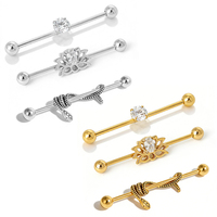 Perhiasan Barbell Industri Model Terbaru, Anti Alergi, Bahan Stainless Steel, Motif Ular Bunga, Berhiaskan Cubic Zirconia, untuk Tindik Telinga dan Tubuh