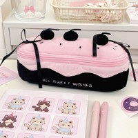 Pochette à crayons en peluche mignonne en forme de gâteau aux cerises, porte-stylo polyvalent, sac de rangement pour maquillage, étui de papeterie pour filles