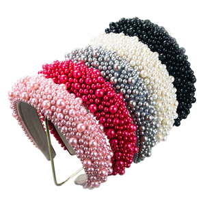 Bandeau élastique en perles denses à bord large, couleur unie, style baroque, bandeau pour cheveux tout-aller, élégant, brillant, antidérapant, pour femmes - Product Image 1