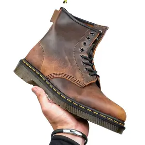 2024 neuer stil Herbst/Winter Kollektion echtes Leder britischer Stil handgefertigte runde Zehen seitlich Reißverschluss flache Ferse stiefel