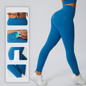 Pantalons de yoga, leggings de sport, leggings de fitness en nylon et élasthanne, taille haute, effet push-up, leggings de yoga pour la salle de sport avec <span class=keywords><strong>boucle</strong></span> latérale élastique et poche - Product Image 4