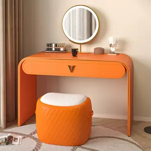 Make-Up Anzieh-Schminktisch mit Spiegel und Licht Schlafzimmer Anziehtisch-Set mit Stuhl für Damen/Mädchen orange