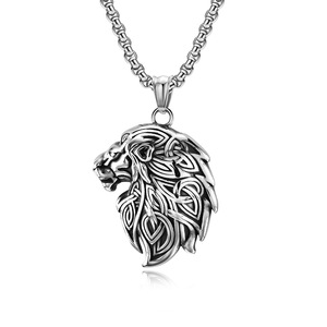 Colgante Vintage Nórdico Vikingo con Cabeza de León y Nudo Triangular Eterno, Collar Artístico Versátil con Tótem Cultural - Product Image 1