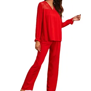 Nuova moda di lusso traspirante maniche lunghe e pantaloni 100% pigiama di cotone set pigiama da donna abbigliamento Casual