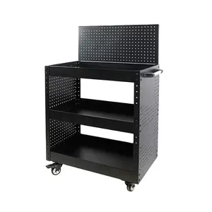 Wholesale Custom Professional Household Steel Three Shelf Drawer Cabinet Tool Trolley Cart with casters and pegboard