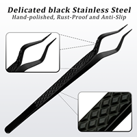 Pince à Épiler d'Isolation pour Extensions de Cils Noire Pointue en Acier Inoxydable de Volume, Vente en Gros, Logo Personnalisé, Marque Privée