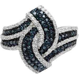 Natural White And Blue Diamond Swirl Cocktail <b>Ring</b> 925 Sterling <b>Silver</b> Round Cut Pave Setting <b>Statement</b> <b>Ring</b> For Women - Product Image 1