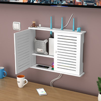 Meuble de rangement mural blanc pour routeur Wi-Fi avec cache et étagère
