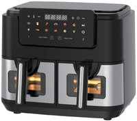 Freidora de Aire Anbolife de 12L con Doble Cesta, 2400W, Doble Zona, Pantalla Táctil Digital, Sin Aceite, 12 Ajustes Preestablecidos, Smart Finish Match Cook