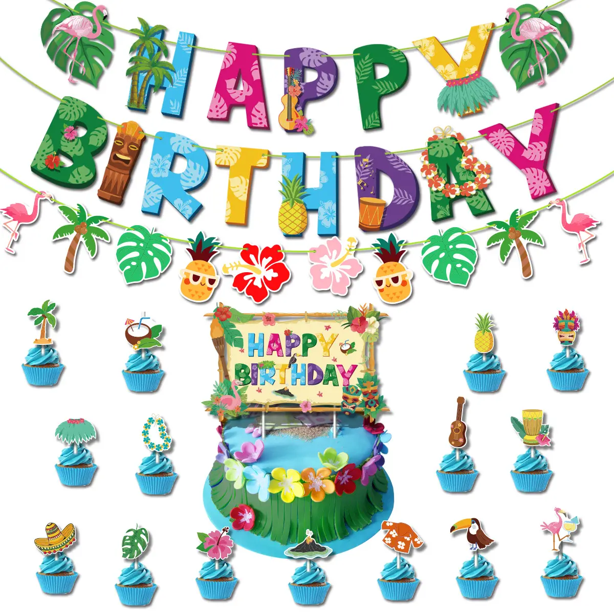 Гавайская пляжная тематическая вечеринка, баннеры для дня рождения, латексные воздушные шары, топпер для торта, товары для дня рождения