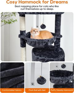 ต้นไม้ลับเล็บแมวสีเทาอ่อน 3 ระดับ สไตล์น่ารัก วัสดุขนกำมะหยี่ - Product Image 2