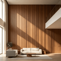 Nuevo Panel de Pared Ranurado WPC Moderno e Impermeable, Compuesto de Fibra de Madera de Bambú, Fácil Instalación, Decoración para Sala de Estar, Dormitorio, Hotel, Villa