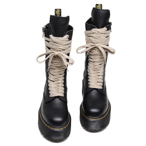 Botas de locomotora de suela gruesa con 18 agujeros para mujer, con cremallera lateral, diseño de lichi, botas largas, cuero genuino - Product Image 2