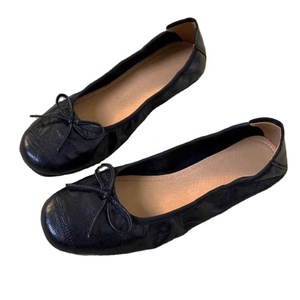 Ballerines en cuir véritable à bout rond, à enfiler, couleur unie, avec nœud décoratif, chaussures plates souples pour femmes, toutes saisons - Product Image 1