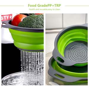 Katlanabilir yuvarlak şekil süzgeç katlanabilir kevgir seti silikon kevgir meyve sebze yıkama filtresi sepet süzgeç - Product Image 5