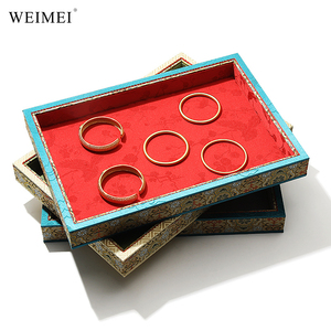 WEIMEI Wholesale Custom Logo Luxury Ethnic Style Brocade Nesting Stackable Square <b>Bangle</b> <b>Bracelet</b> Jewelry Display Organizer Tray - Product Image 1