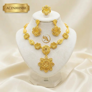 Gold Plated Women's Fashion Necklace Set with Flower Pattern Box <b>Chain</b> for Engagement Anniversary Wedding & Party Gifts - Product Image 1
