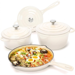 Ensemble de casseroles en fonte robuste, 4 pièces, faitouts émaillés, revêtement céramique, 3 couvercles, combo de casseroles et poêles - Product Image 1