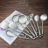 Ensemble de 6 ustensiles de cuisine légers en acier inoxydable, finition miroir, poignée tubulaire à points antidérapants, spatule, louche, écumoire, pince à pâtes, OEM